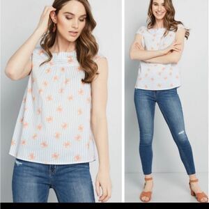 MODCLOTH Personal Persistent Blue White Stripe Crab Shirt Blouse Nautical S